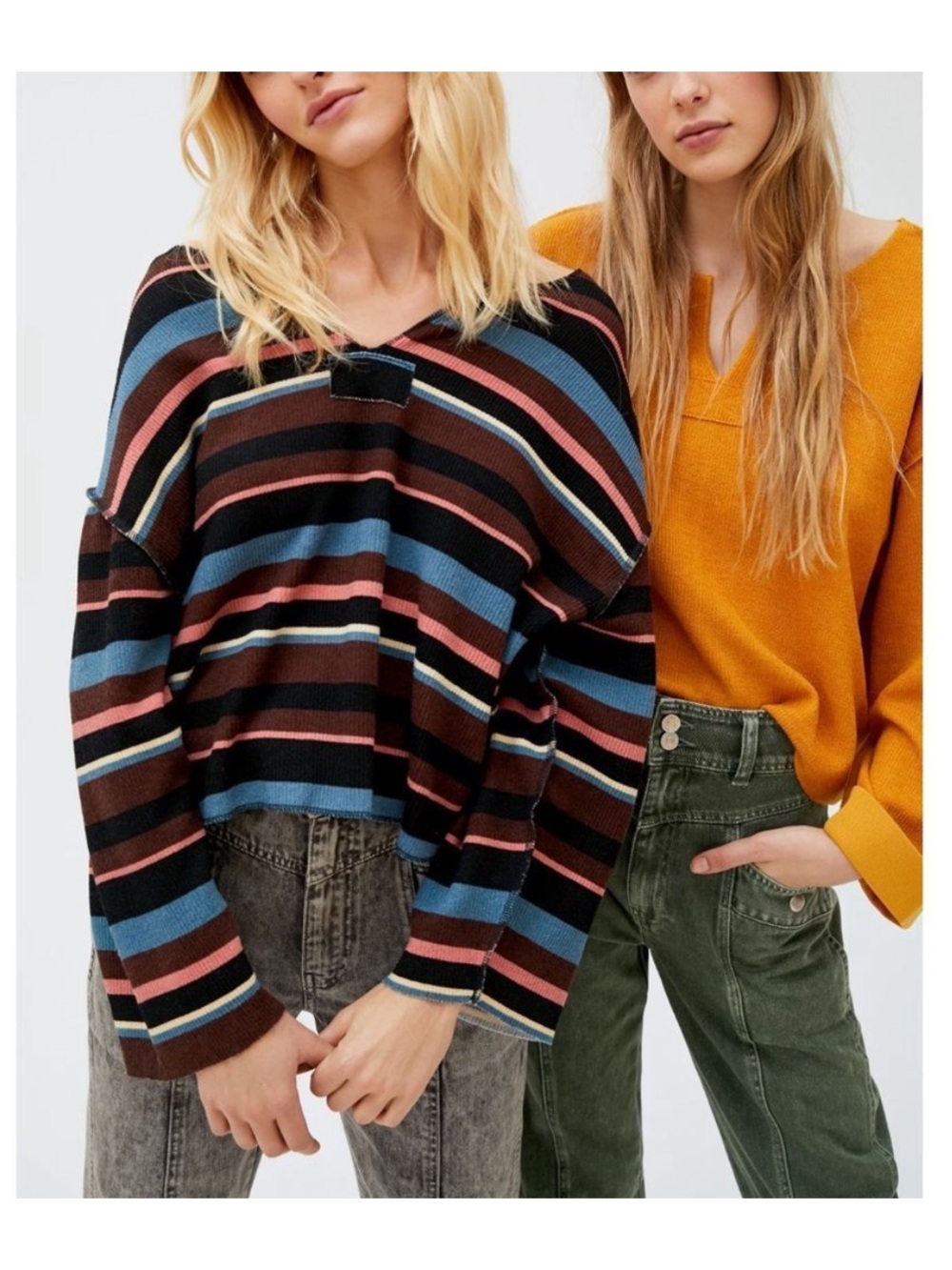 Urban outfitters Jax inside out oversized notch neck top striped